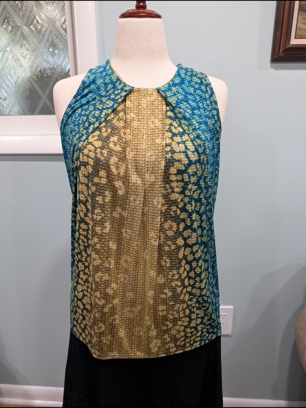 Worthington Teal and Gold Patterned Sleeveless Camisole (L)